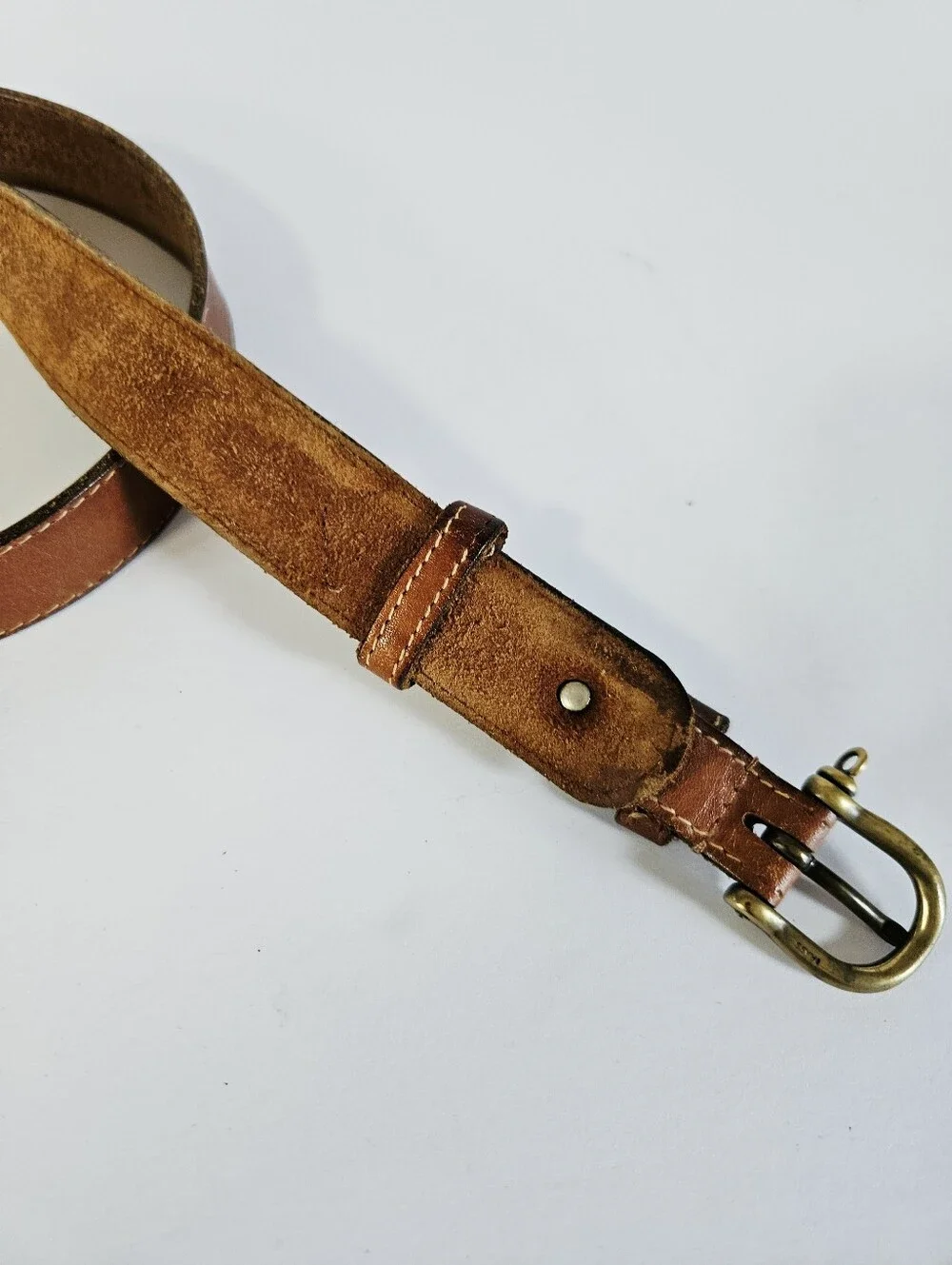 Vintage Tommy Hillfiger Classic Antiqued Brown Leather Layered Brass Buckle Belt